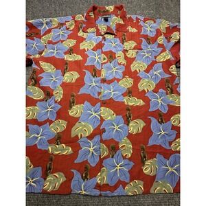 Montage Microfiber Hawaiian Shirt Mens 3XL Tall Red‎ Blue Floral Tiki Print Camp
